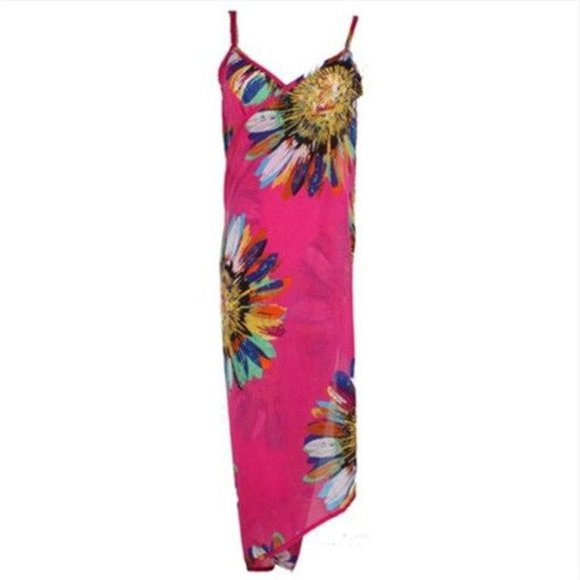Floral Pink Beach Cover Ups-Bathing Suit Cover Wrap-Beachwear Coverups Sarong - Picture 3 of 6